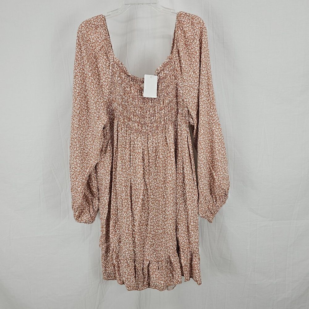 Lovely Melody Orange White Leopard Smocked Babydoll Dress Plus Size Women's 3XL